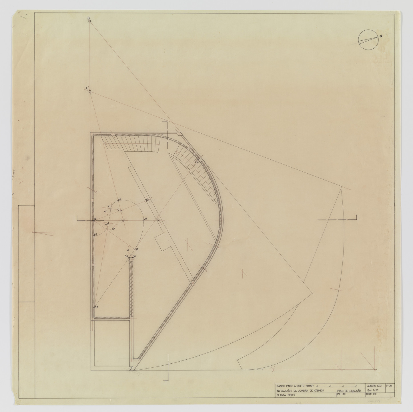 Álvaro Siza. Banco Pinto &amp; Sotto Mayor, Oliveira de Azeméis, Portugal (Third floor plan). 1971-1974