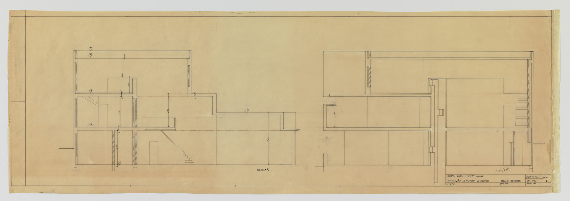 Álvaro Siza. Banco Pinto &amp; Sotto Mayor, Oliveira de Azeméis, Portugal (Sections). 1971-1974