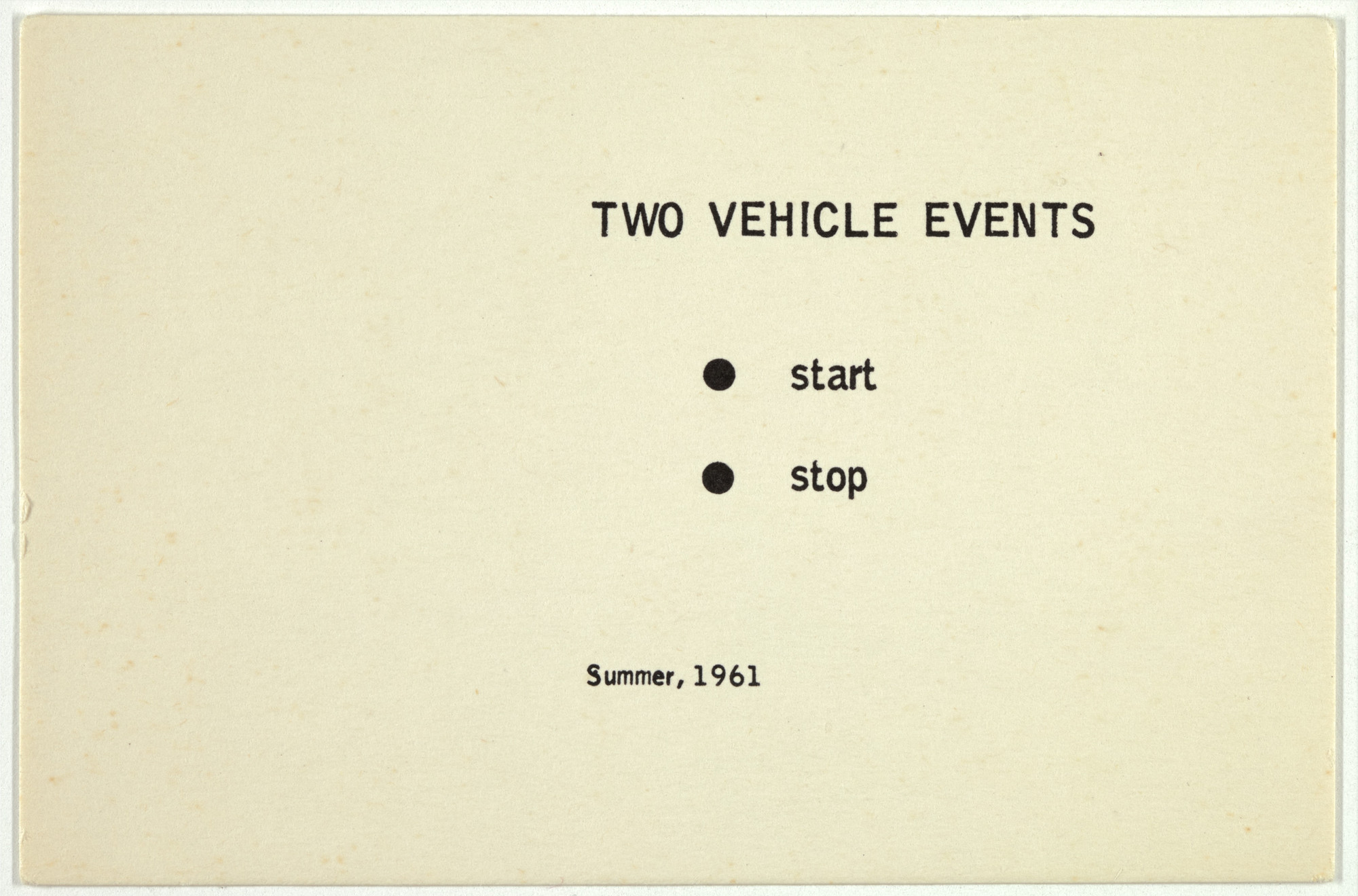 George Brecht. Two Vehicle Events from Water Yam