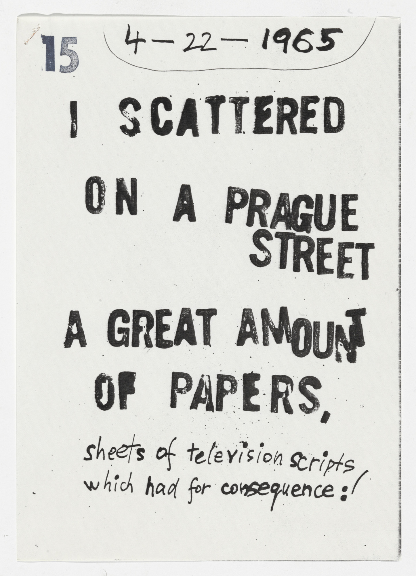 Milan Knížák. I Scattered on a Prague Street a Great Amount of Papers