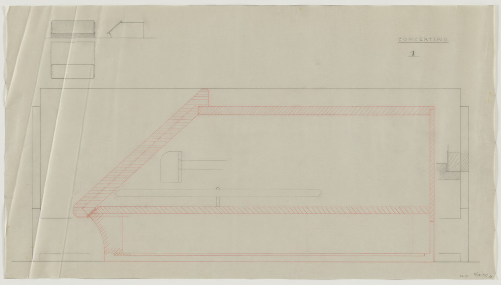 Design for Telefunken Record Player, Concertino. Elevations, plan, and section