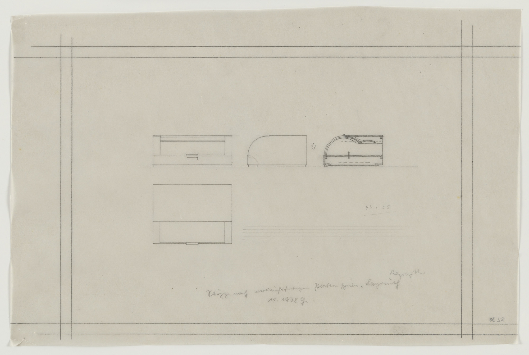 Lilly Reich. Design for Telefunken Record Player, Elevations, section, and plan