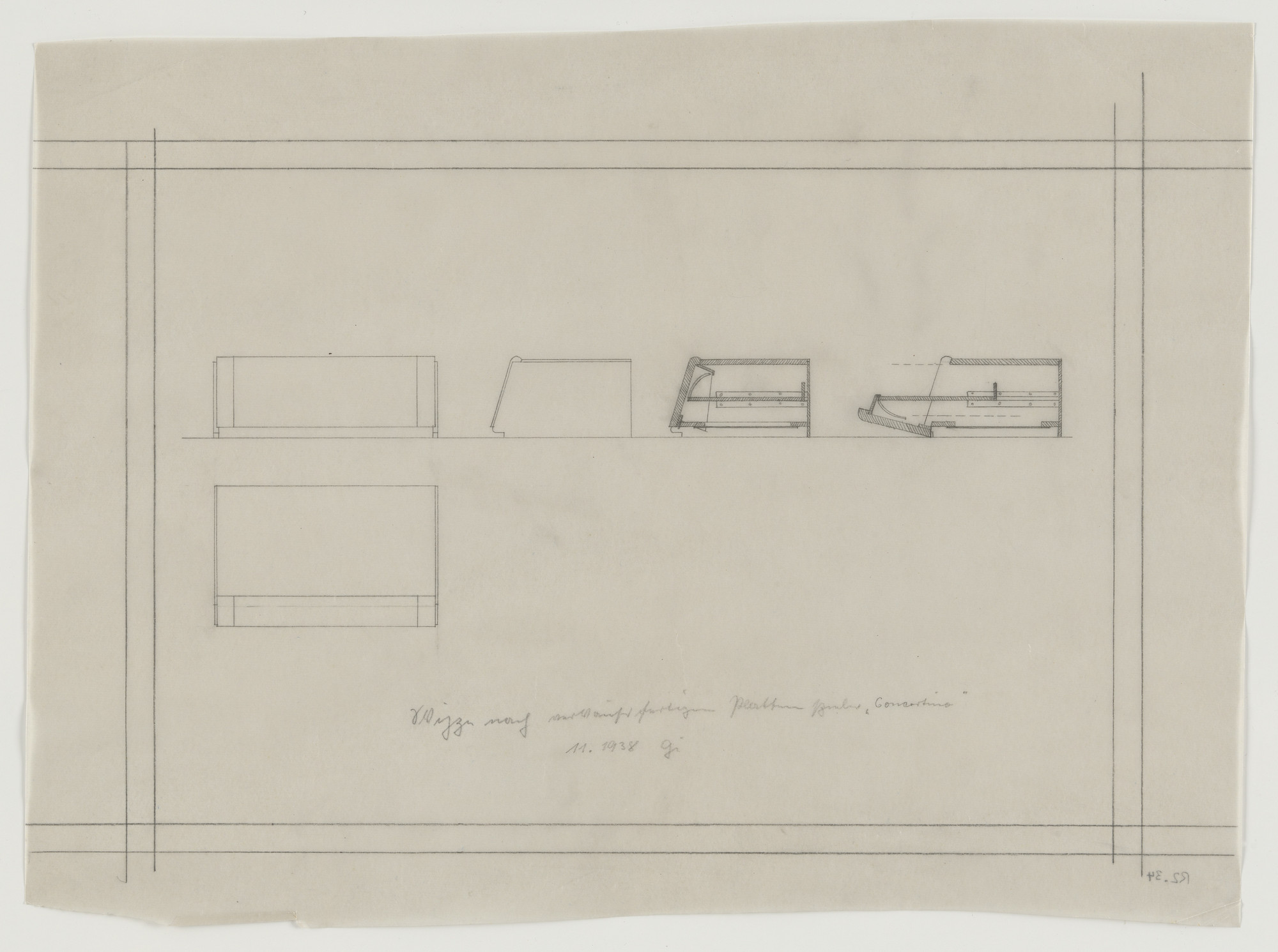Lilly Reich. Design for Telefunken Record Player, Elevations, sections, and plan