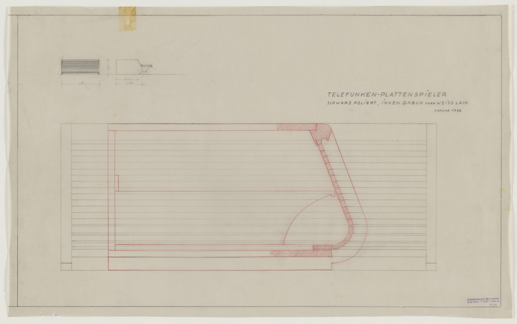 Design for Telefunken Record Player, Three elevations and section.