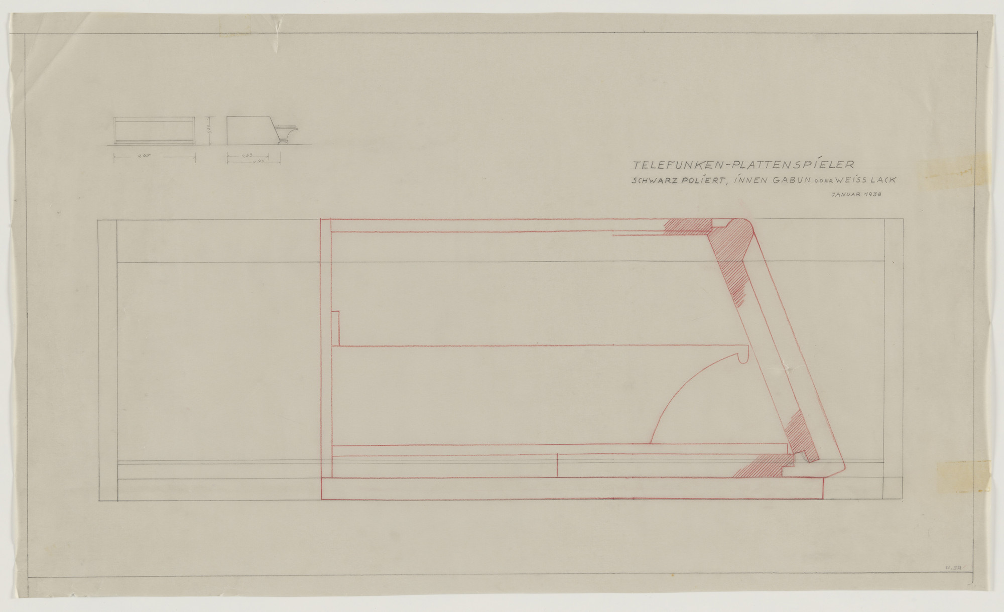 Lilly Reich. Design for Telefunken Record Player, Three elevations and section