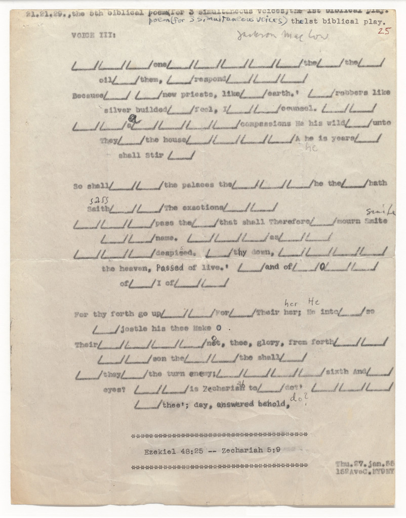 21.21.29., The 5th Biblical Poem (for 3 Simultaneous Voices) The 1st Biblical Play