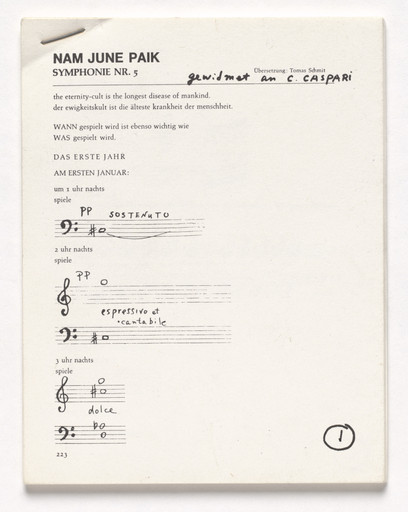 Nam June Paik. Symphony No. 5 (Symphonie Nr. 5). c. 1965