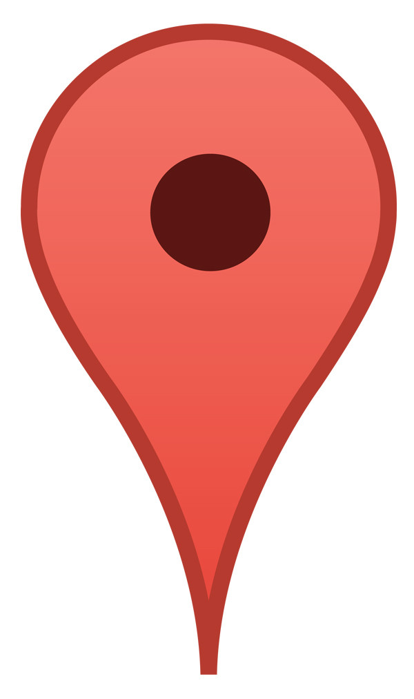 A red teardrop-shaped marker with a dark red border and a black circle in the center. The marker tapers to a point at the bottom and has a rounded top. This is an AI generated description. To give feedback, email ai@moma.org.