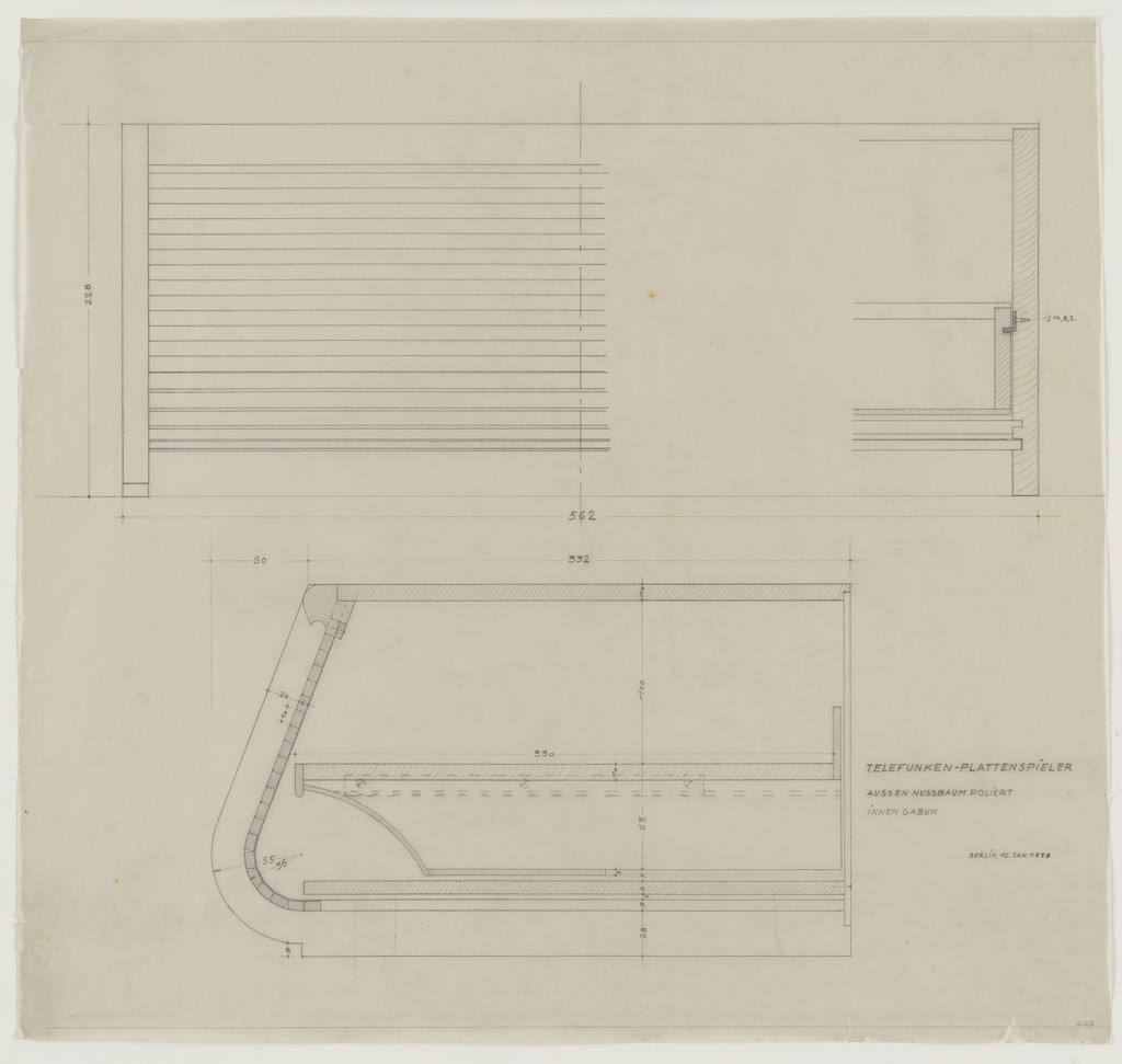Design for Telefunken Record Player, Elevations and two sections