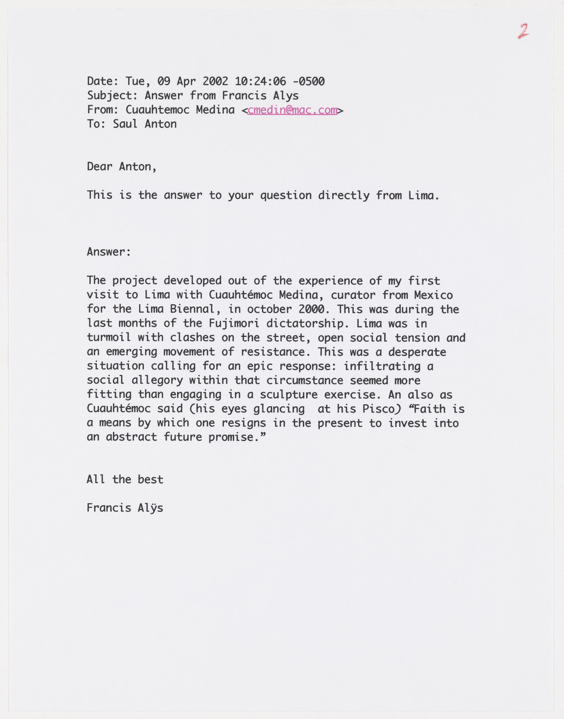 Francis Alÿs. Untitled. 2002