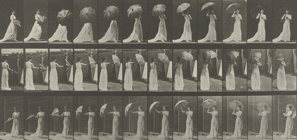 Woman Opening a Parasol and Turning Around: Plate 461 from Animal Locomotion (1887)