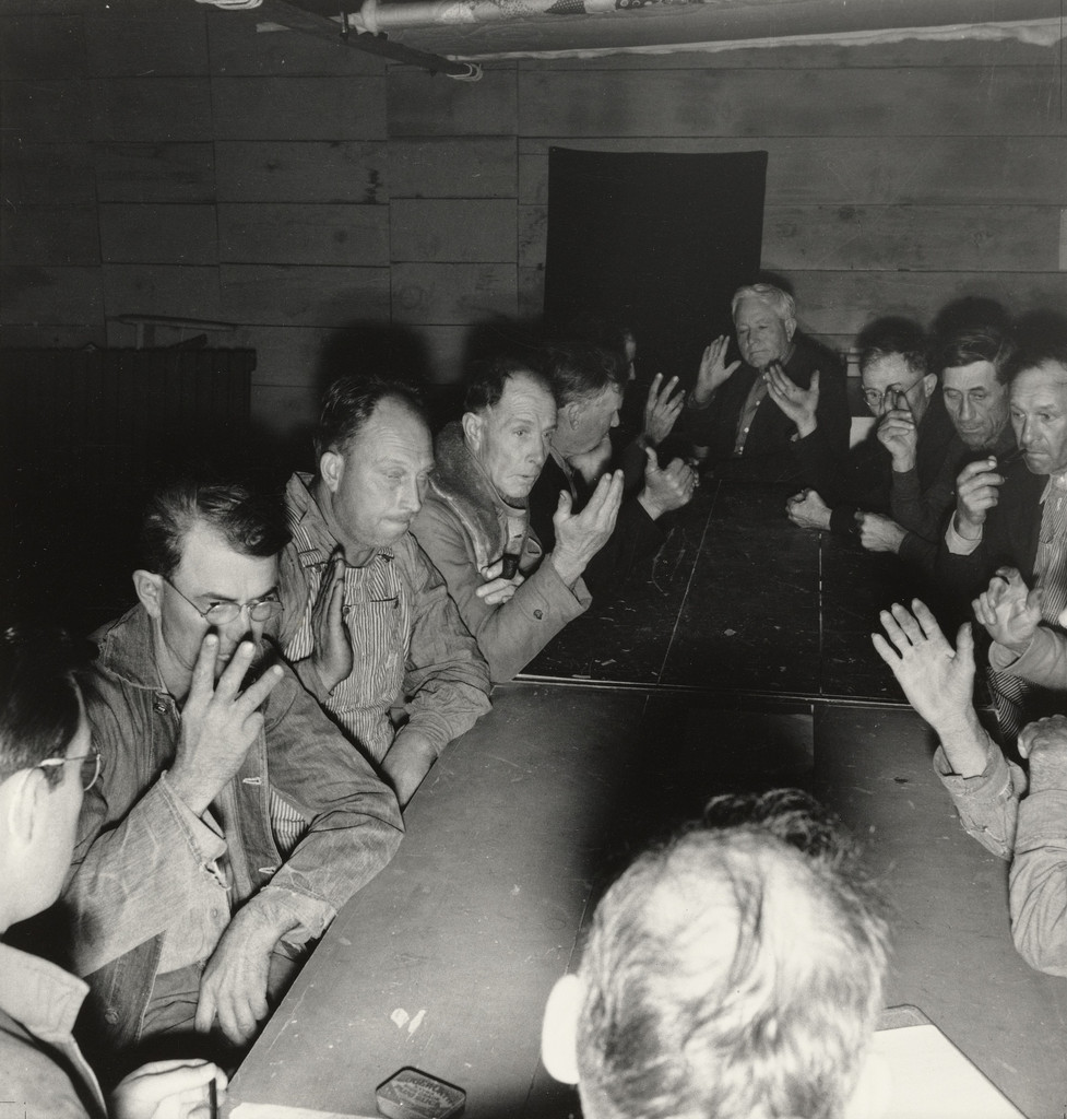 Meeting of the camp council, Farmersville, California