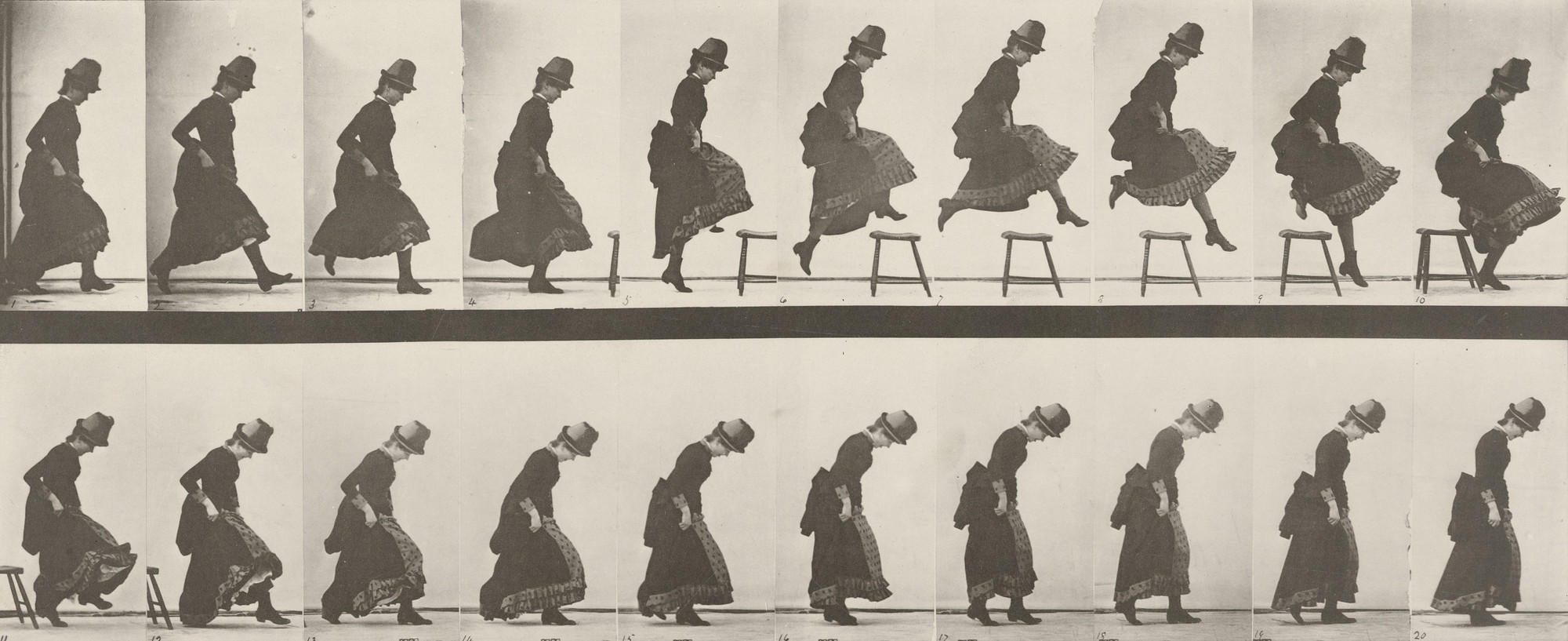 Eadweard J. Muybridge. Woman Jumping, Running Straight High Jump
