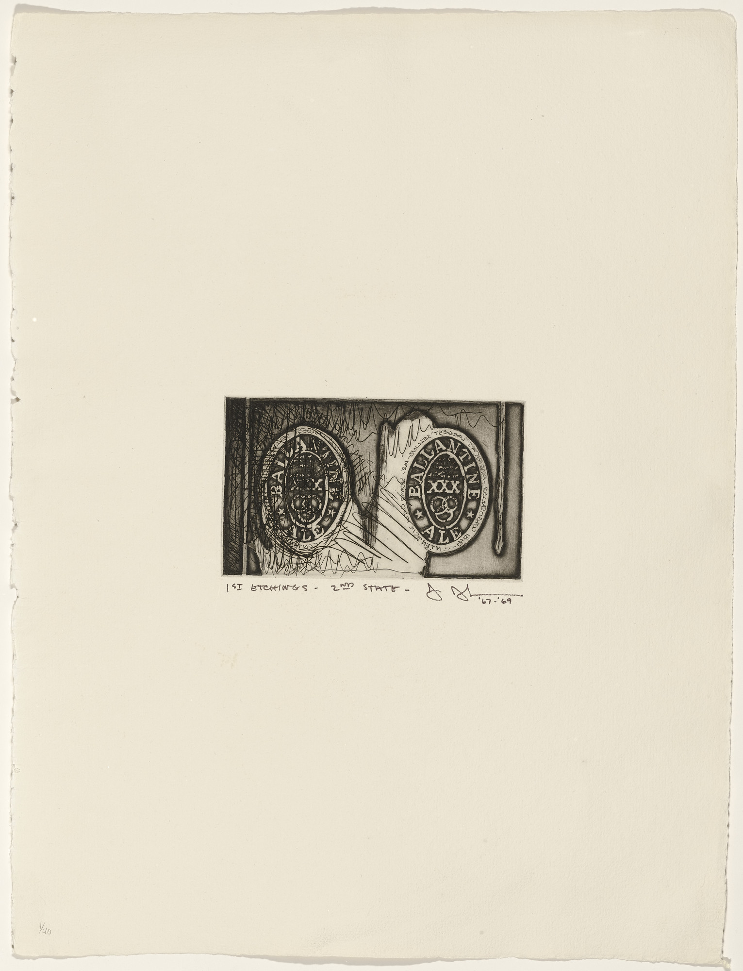 Jasper Johns. Ale Cans from 1st Etchings-2nd State