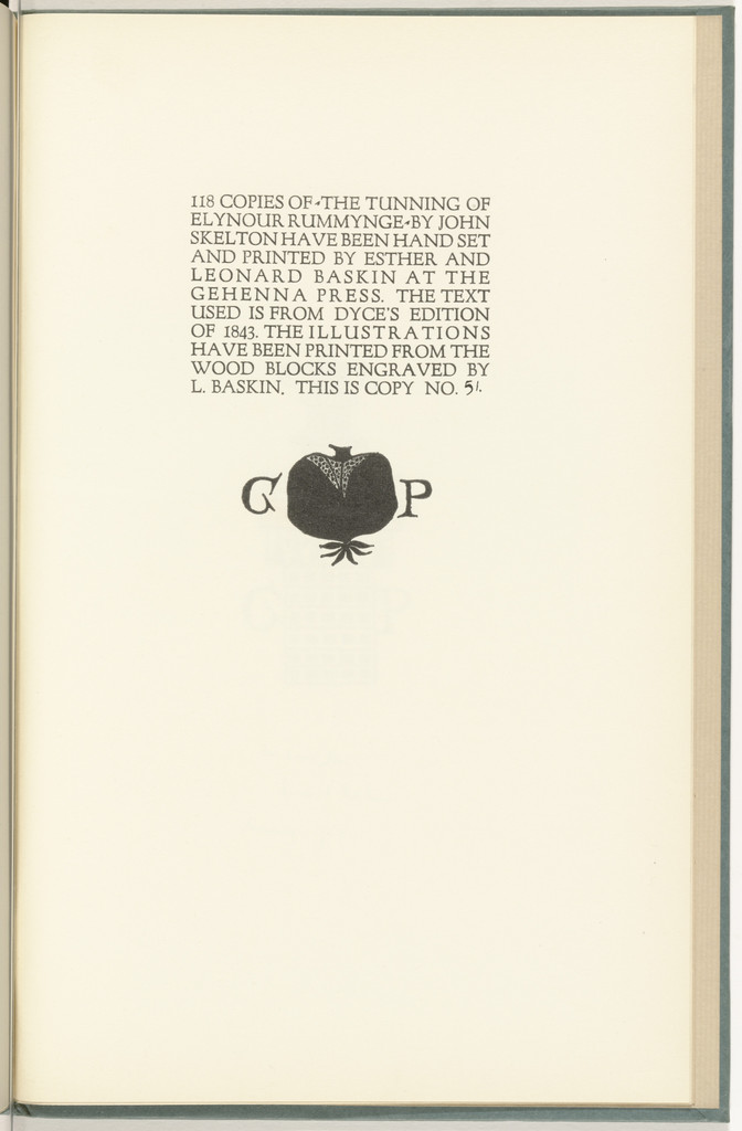 Device for The Gehenna Press (justification page) from The Tunning of Elynour Rummynge