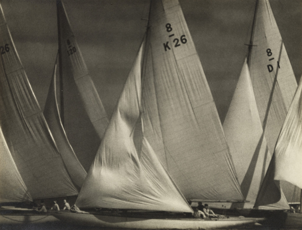 Eight Metre Boats Crowding at the Turning Point