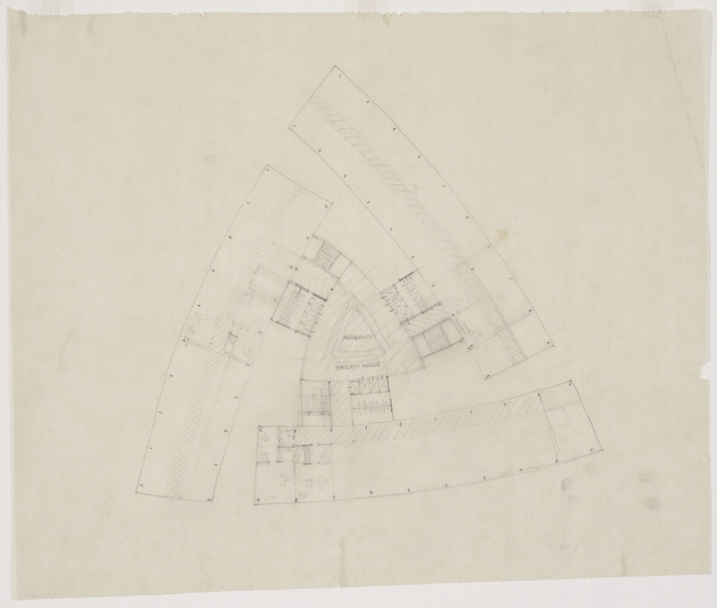 Friedrichstrasse Office Building Project, Berlin-Mitte, Germany, Plan of typical floor, circulation study
