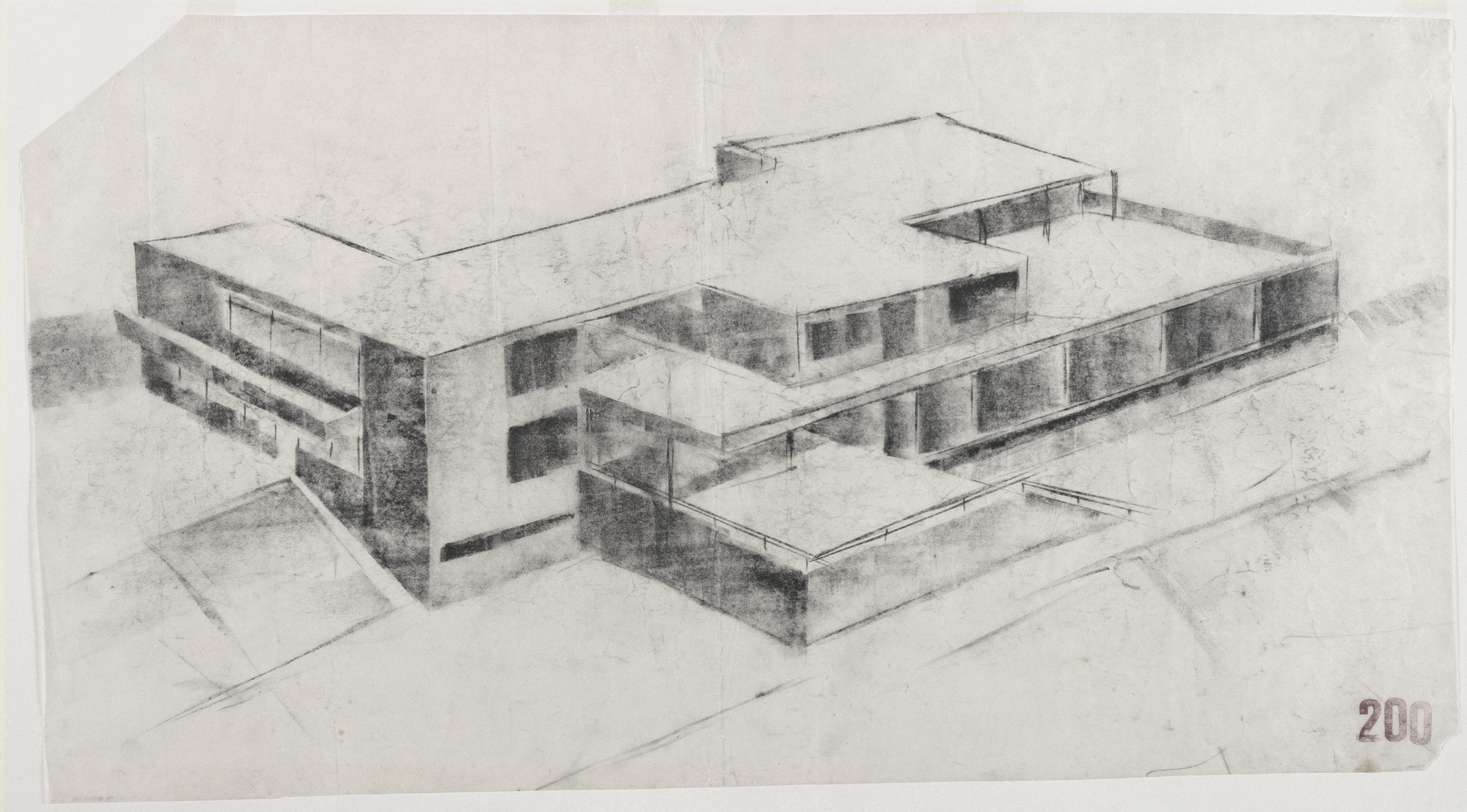 Ludwig Mies van der Rohe. Tugendhat House, Brno, Czech Republic (Aerial perspective from southwest). 1928–1930