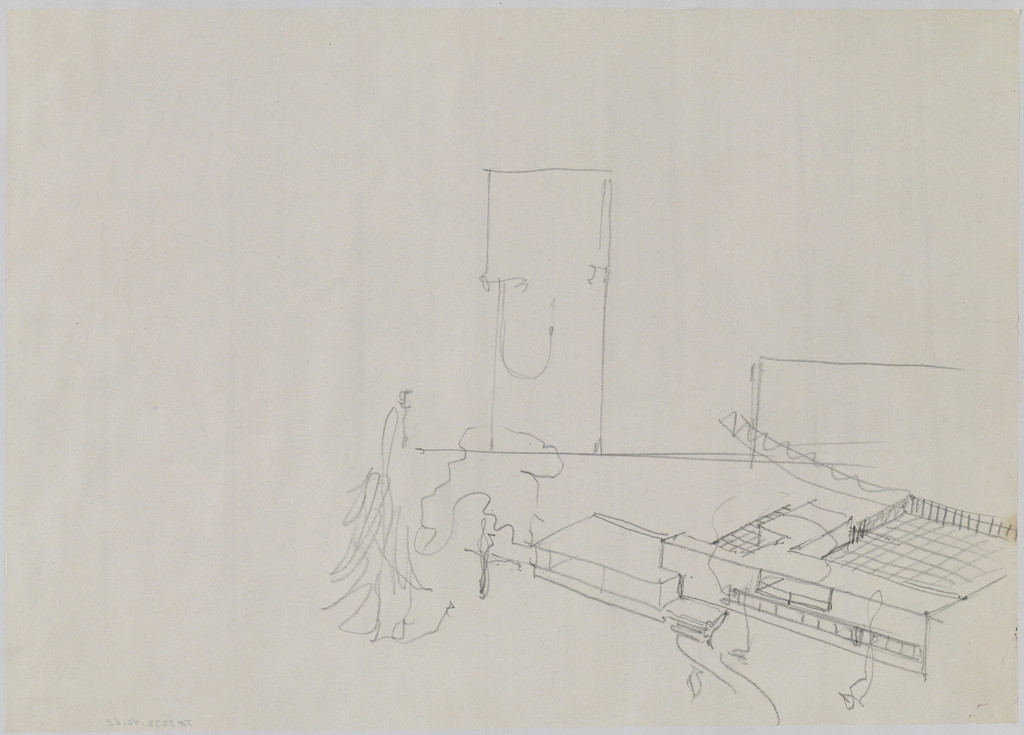 Gericke House, Project, Berlin-Wannsee (Perspective and plan sketches)
