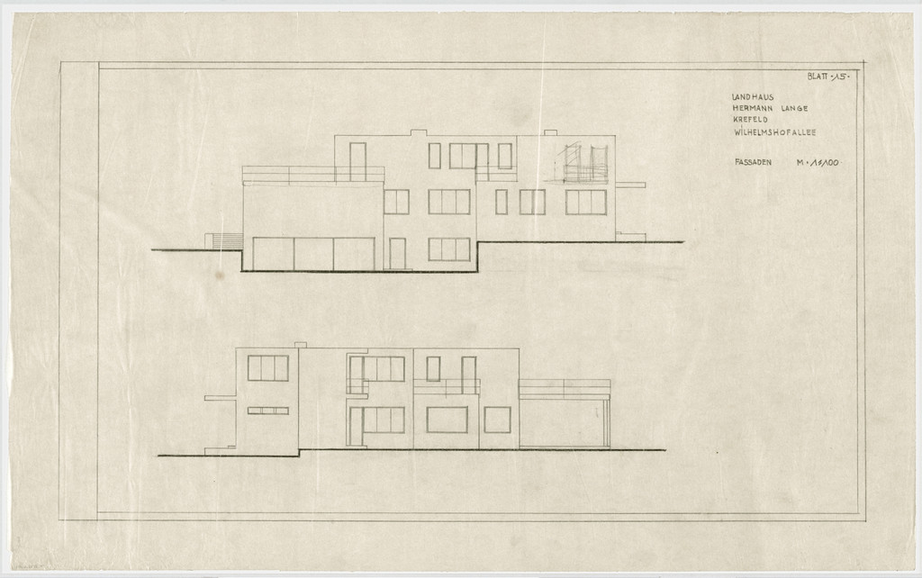 Hermann Lange House, Krefeld, Germany, Two elevations, east and west views