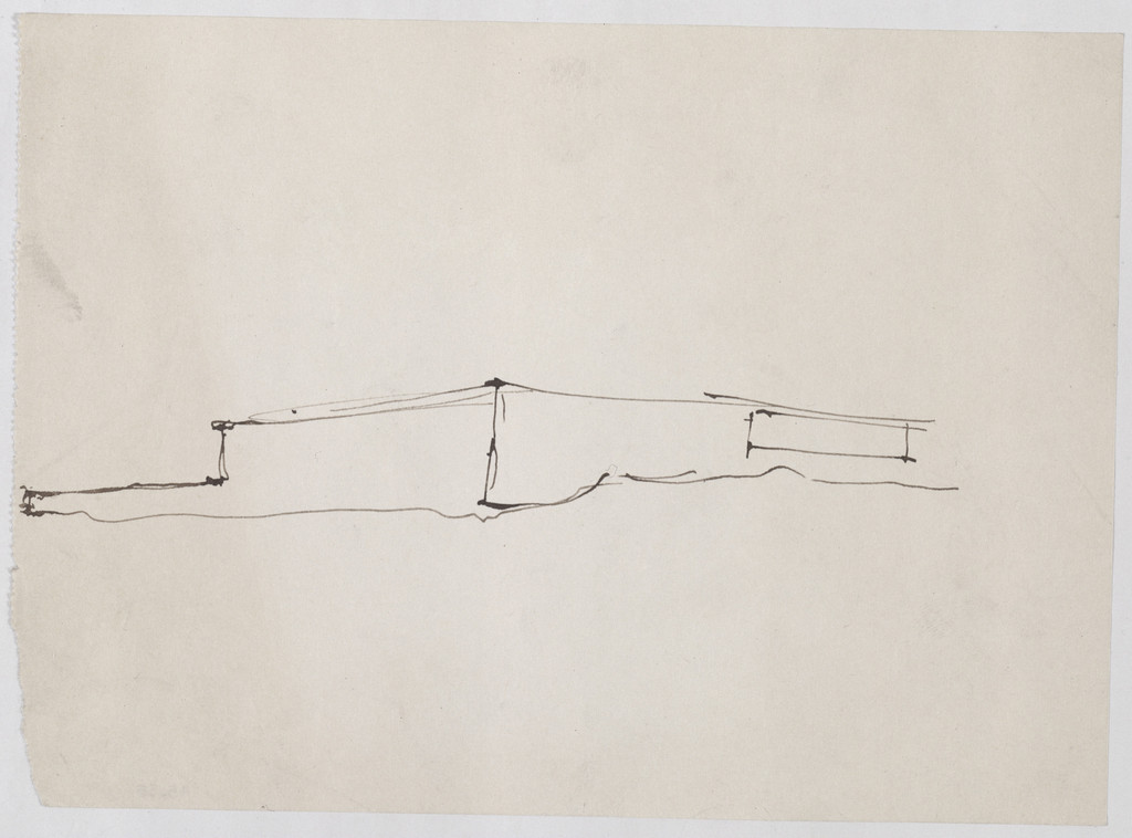 Mountain House Project, no intended site known (possibly Merano, South Tyrol, Italy) (Elevation sketch)
