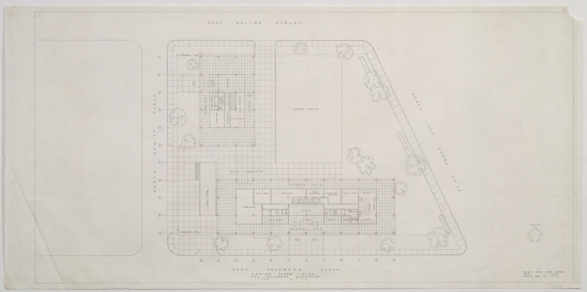 Ludwig Mies van der Rohe. Esplanade Apartment Building, Chicago, IL (Ground floor plan). 1953-56