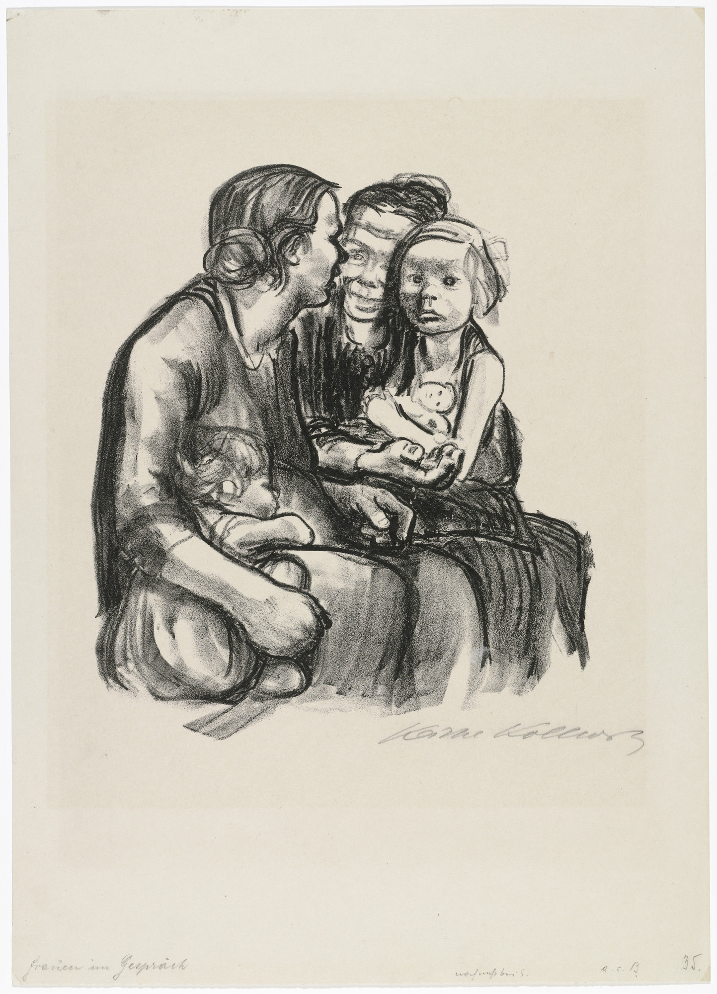 Käthe Kollwitz. Two Chatting Women with Two Children (Zwei schwatzende Frauen mit zwei Kindern)
