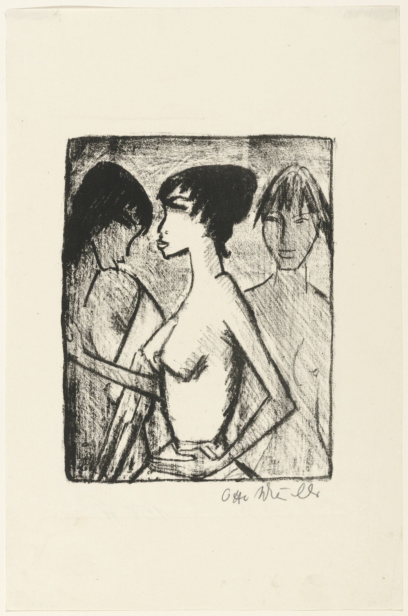 Otto Mueller. Half Nude Girl in Profile (in Front of a Picture)