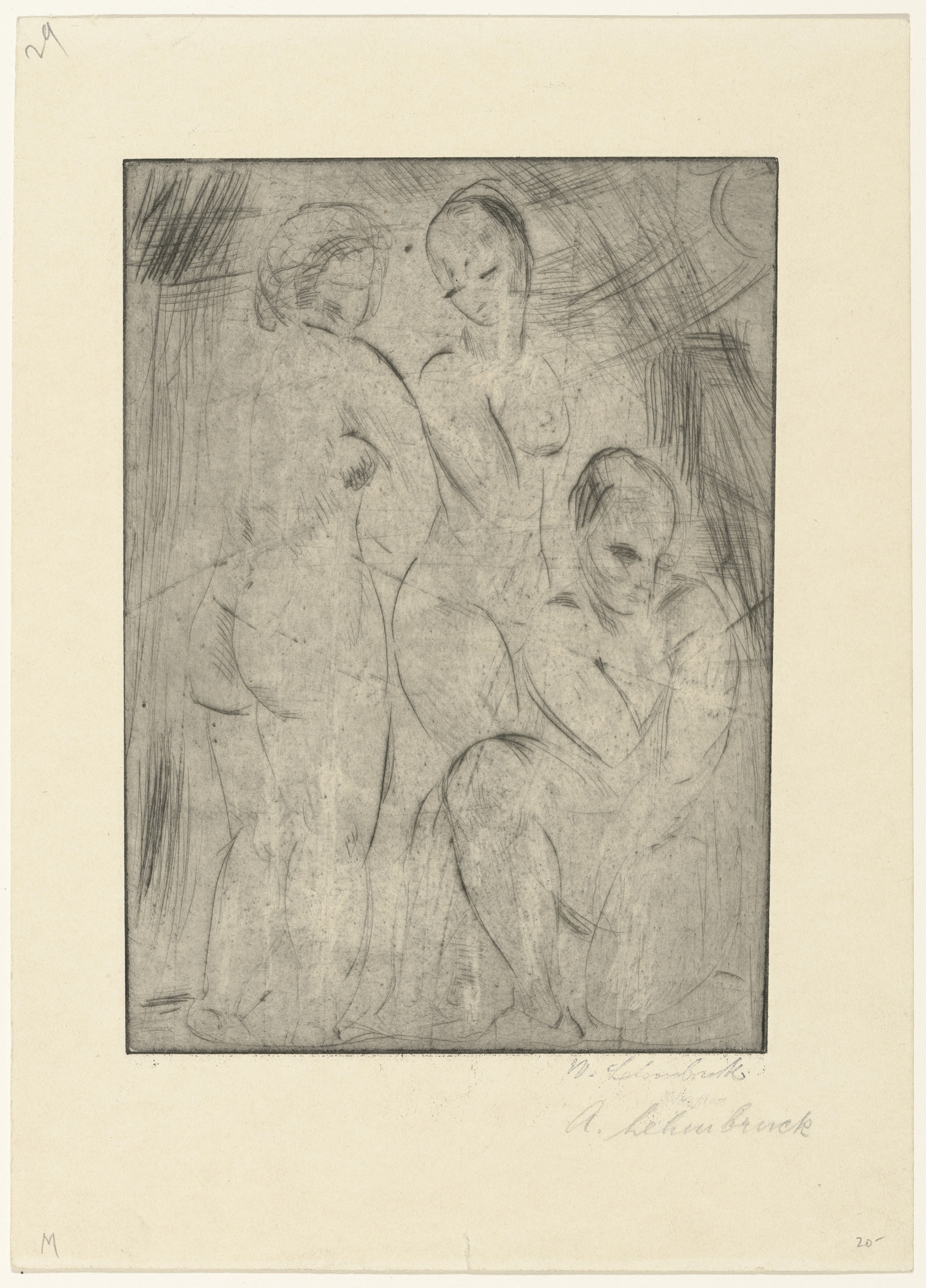Wilhelm Lehmbruck. Three Women: Two Standing, One Kneeling (Drei Frauen, zwei stehend, eine kniend)