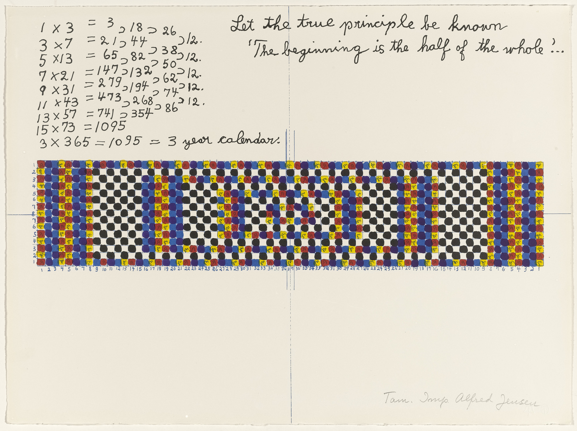 Alfred Jensen. In-text plate (folio 21) from A Pythagorean Notebook