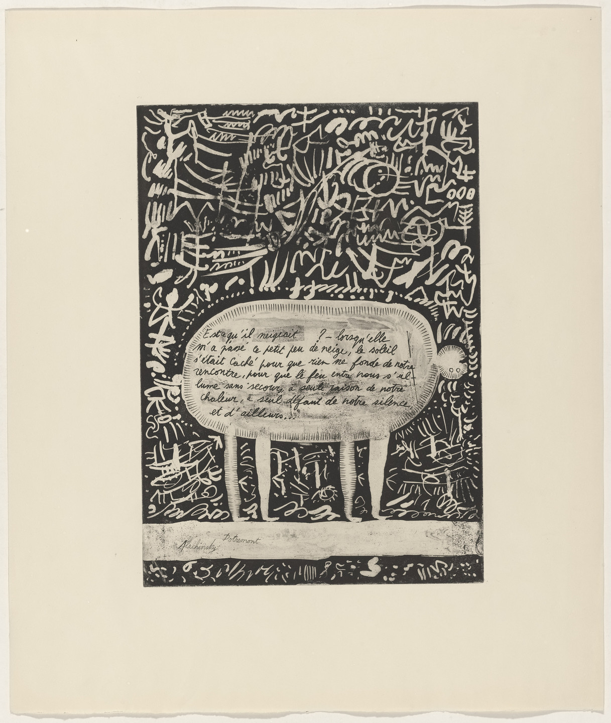 Pierre Alechinsky, Christian Dotremont. In-text plate (folio 4) from 21 Etchings and Poems. 1952, published 1960