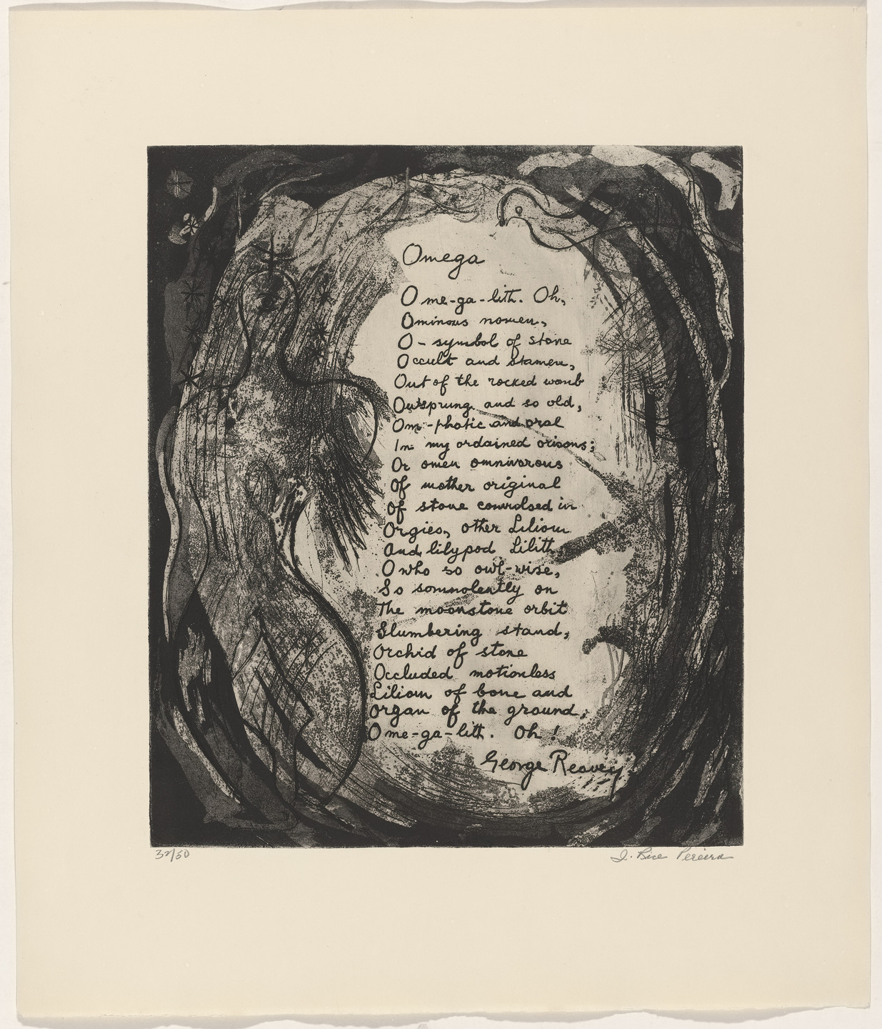 Irene Rice Pereira, George Reavey. In-text plate (folio 16) from 21 Etchings and Poems. 1960