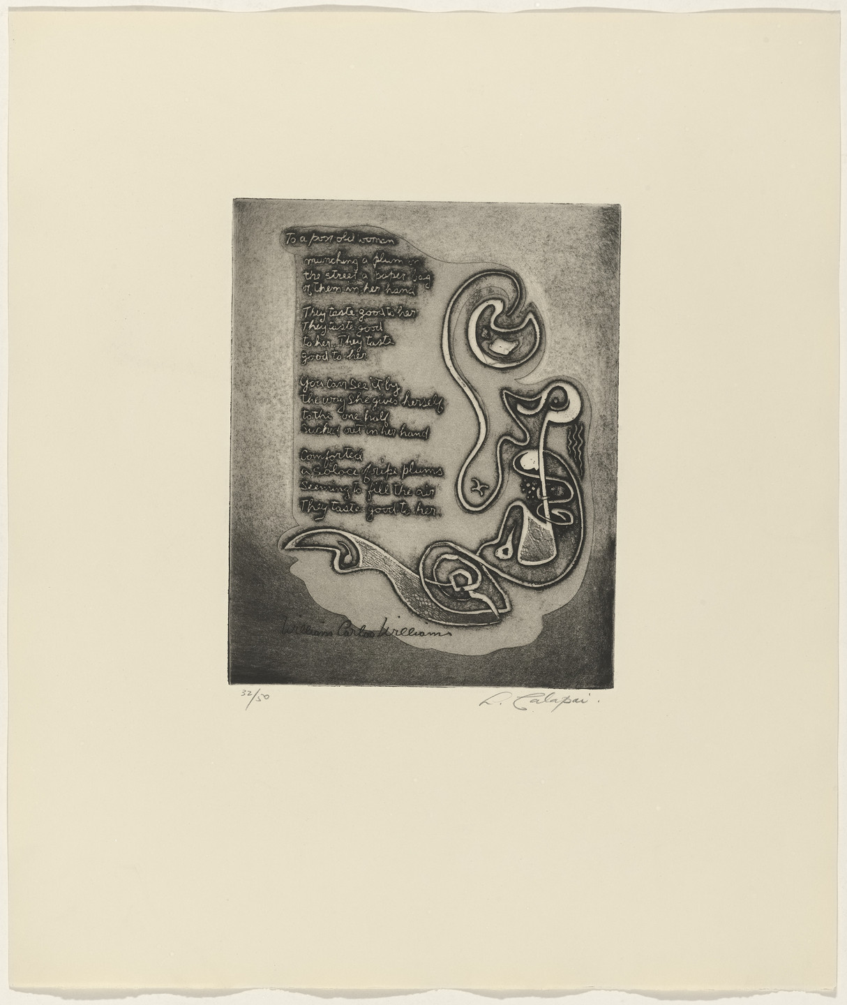 Letterio Calapai, William Carlos Williams. In-text plate (folio 7) from 21 Etchings and Poems. 1960