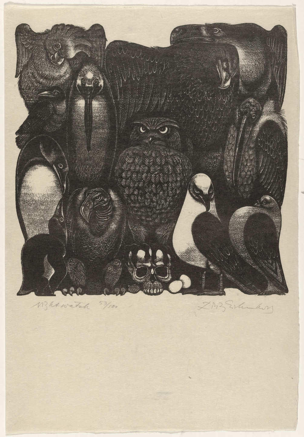 Fritz Eichenberg. Night Watch from 11 Prints by 11 Printmakers. 1961