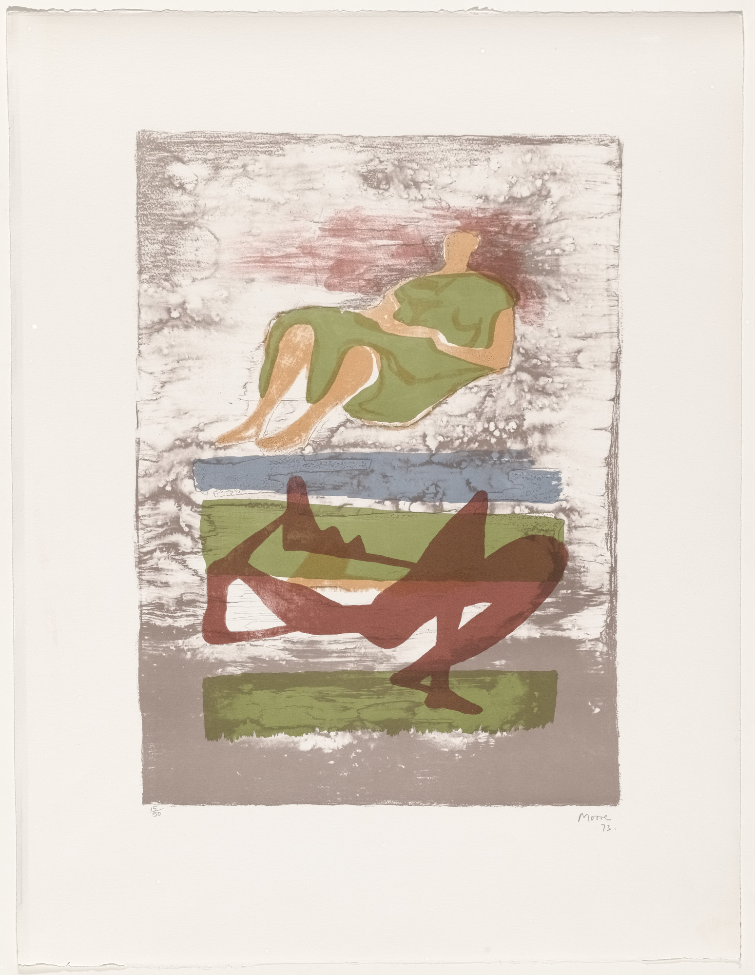 Henry Moore. Two Reclining Figures on a Striped Background from Reclining Figures