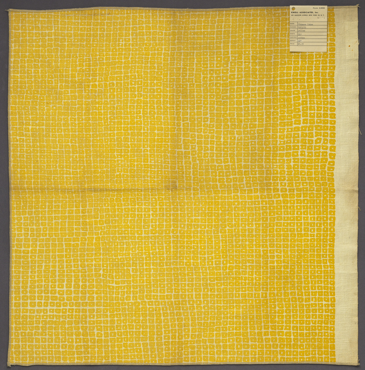 Noémi Raymond. Chinese Coins Fabric Sample. c.1948