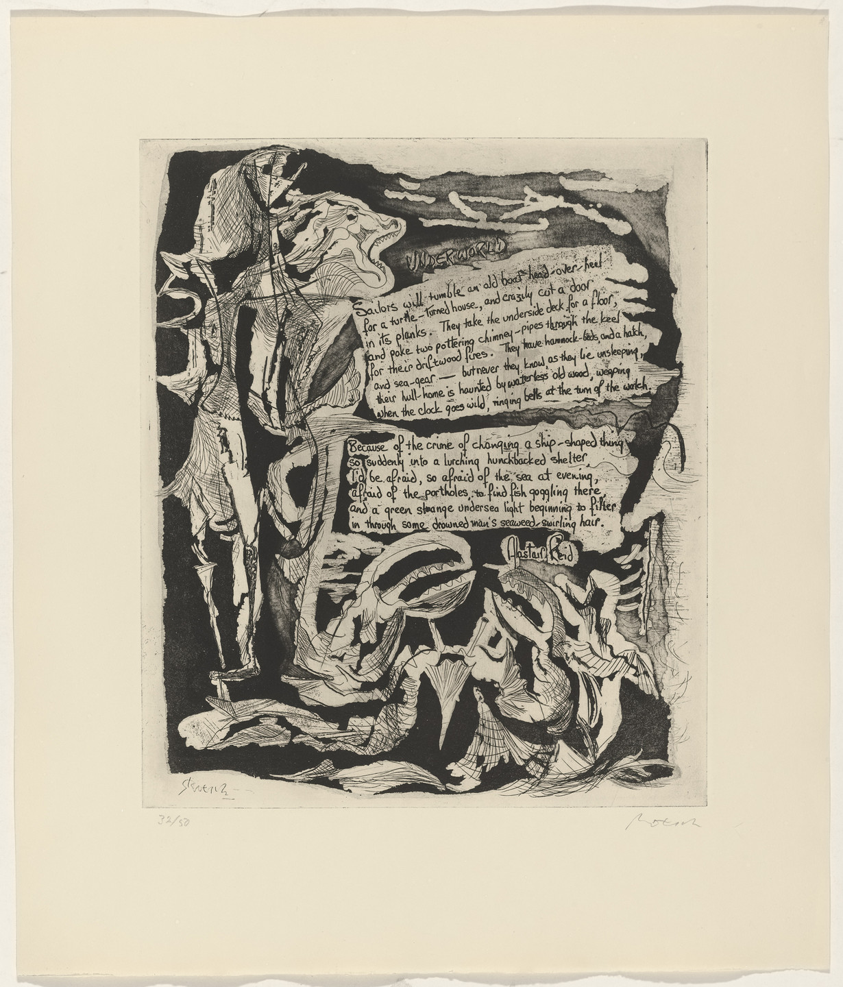 Kurt Roesch, Alastair Reid. In-text plate (folio 19) from 21 Etchings and Poems. 1960