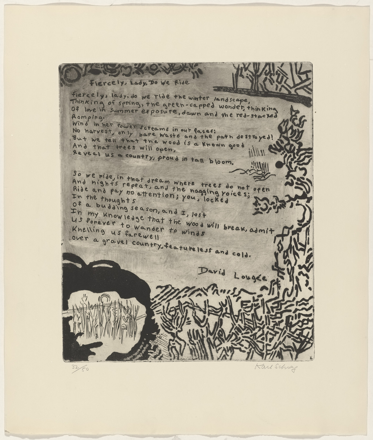 Karl Schrag, David Lougée. In-text plate (folio 22) from 21 Etchings and Poems. 1956, published 1960