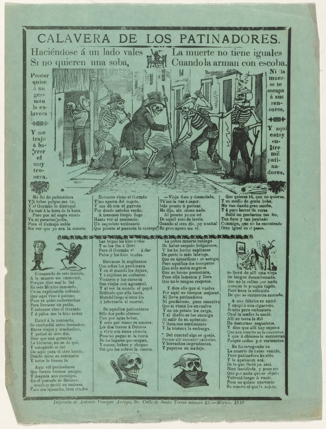 José Guadalupe Posada. Street-Cleaner Calavera (Calavera de los Patinadores). 1910