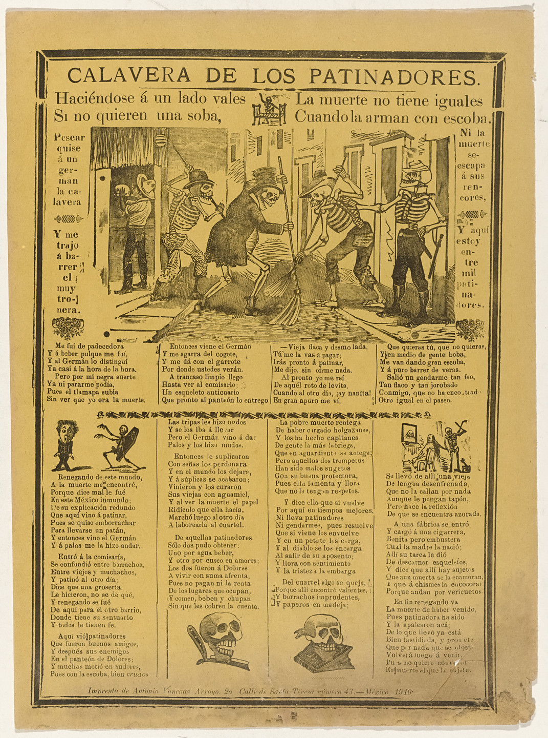 José Guadalupe Posada. Street-Cleaner Calavera (Calavera de los patinadores). 1910