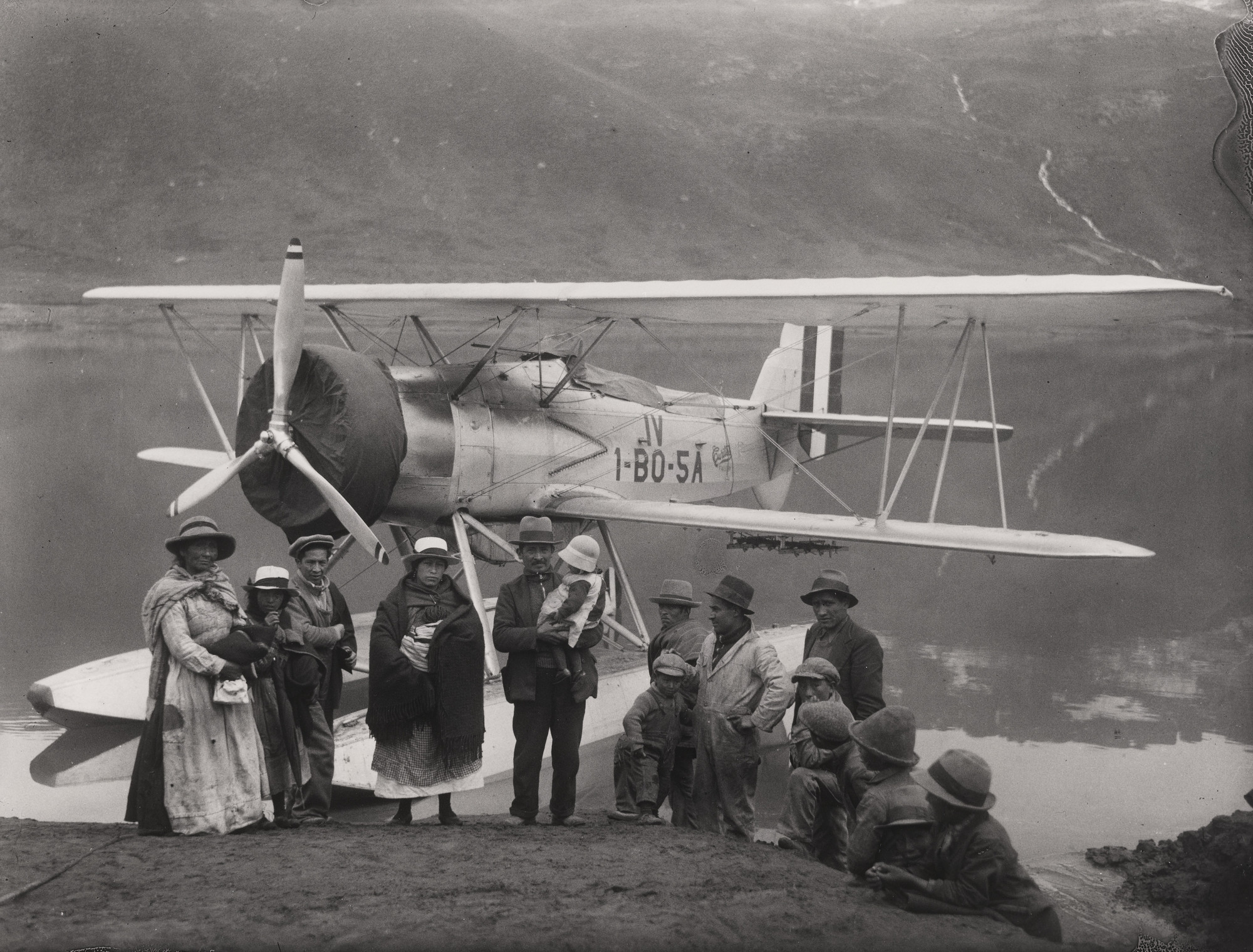 Sebastian Rodriguez. Self Portrait with Family and Hydroplane on the Morococha Lagoon, Peru