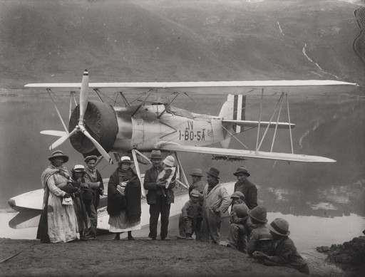 Sebastian Rodriguez. Self Portrait with Family and Hydroplane on the Morococha Lagoon, Peru