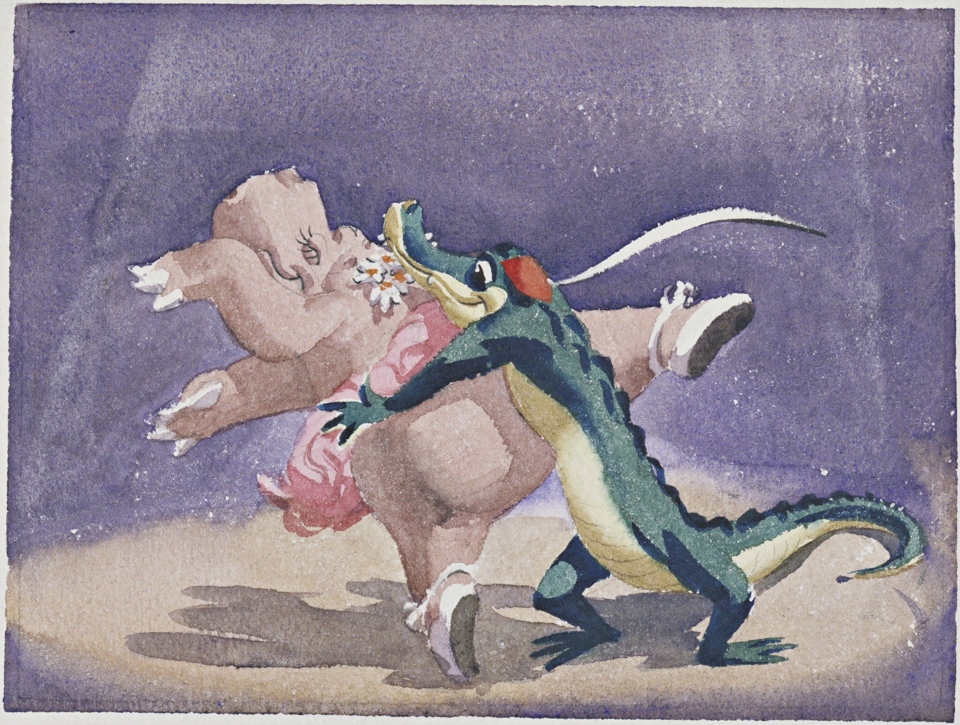 Disney Studios. Alligator and Hippo, sketch for the ballet scenes for the film Fantasia. (1940)