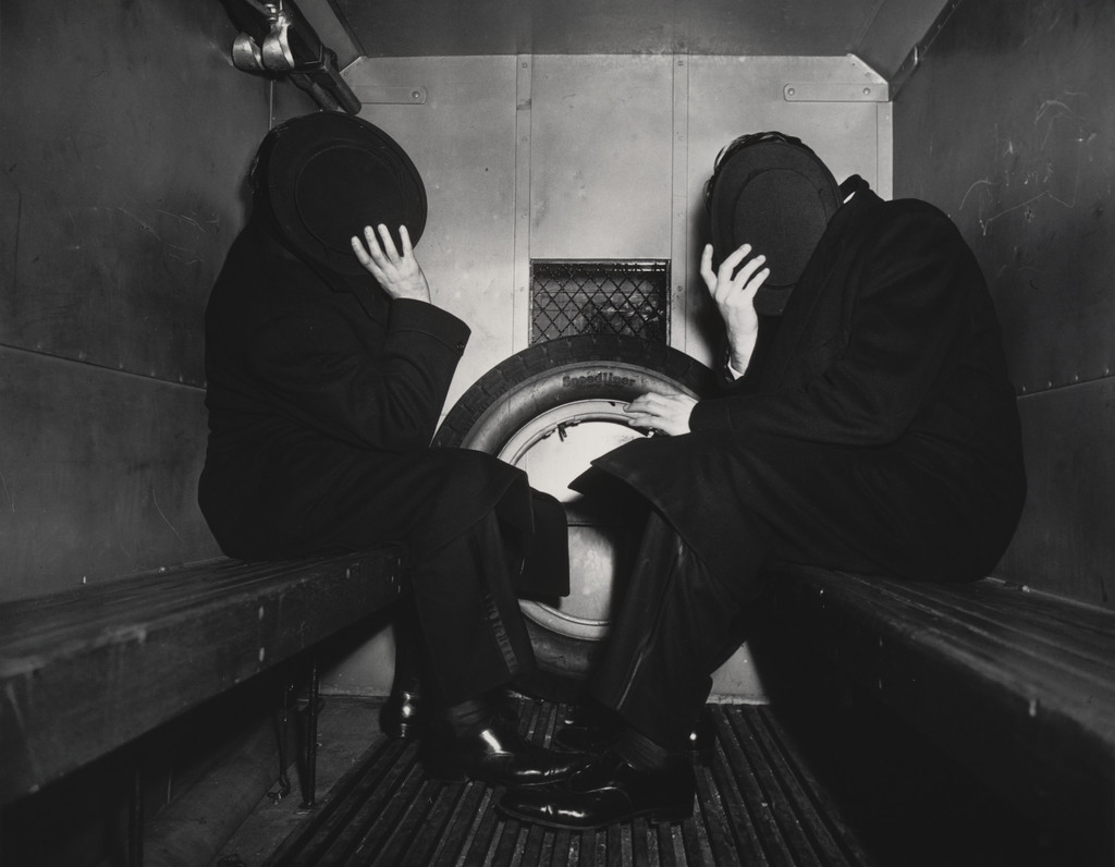 Charles Sodokoff and Arthur Webber Use Their Top Hats to Hide Their Faces, Weegee, 1942