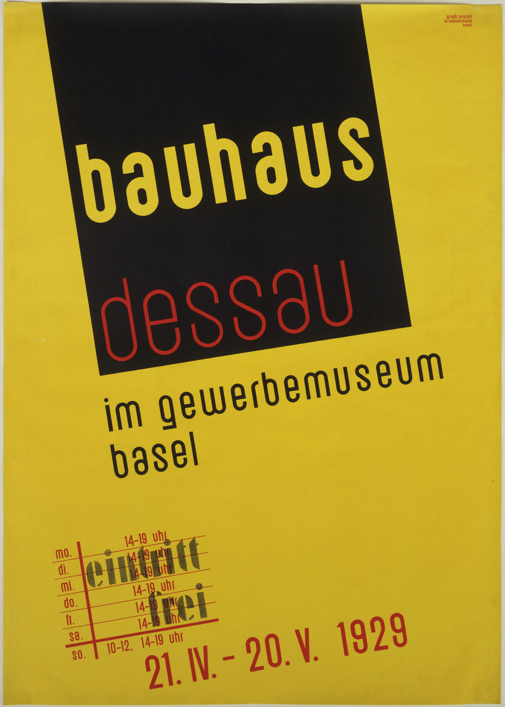 Franz Ehrlich. Bauhaus Dessau im Gewerbemuseum, Basel (Poster for an exhibition). 1929