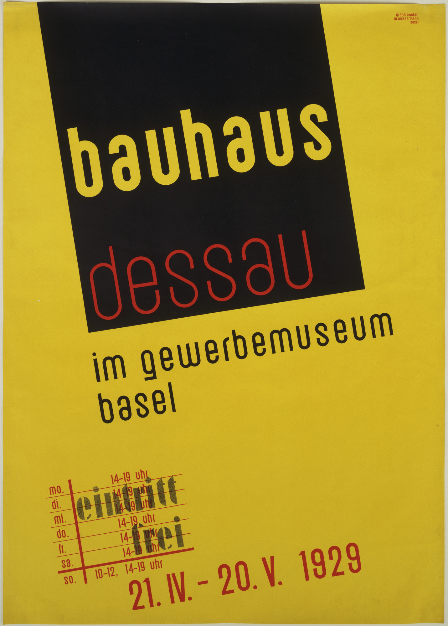 Wasserman Bauhaus Dessau Im Gewerbemuseum Basel 1929 Moma