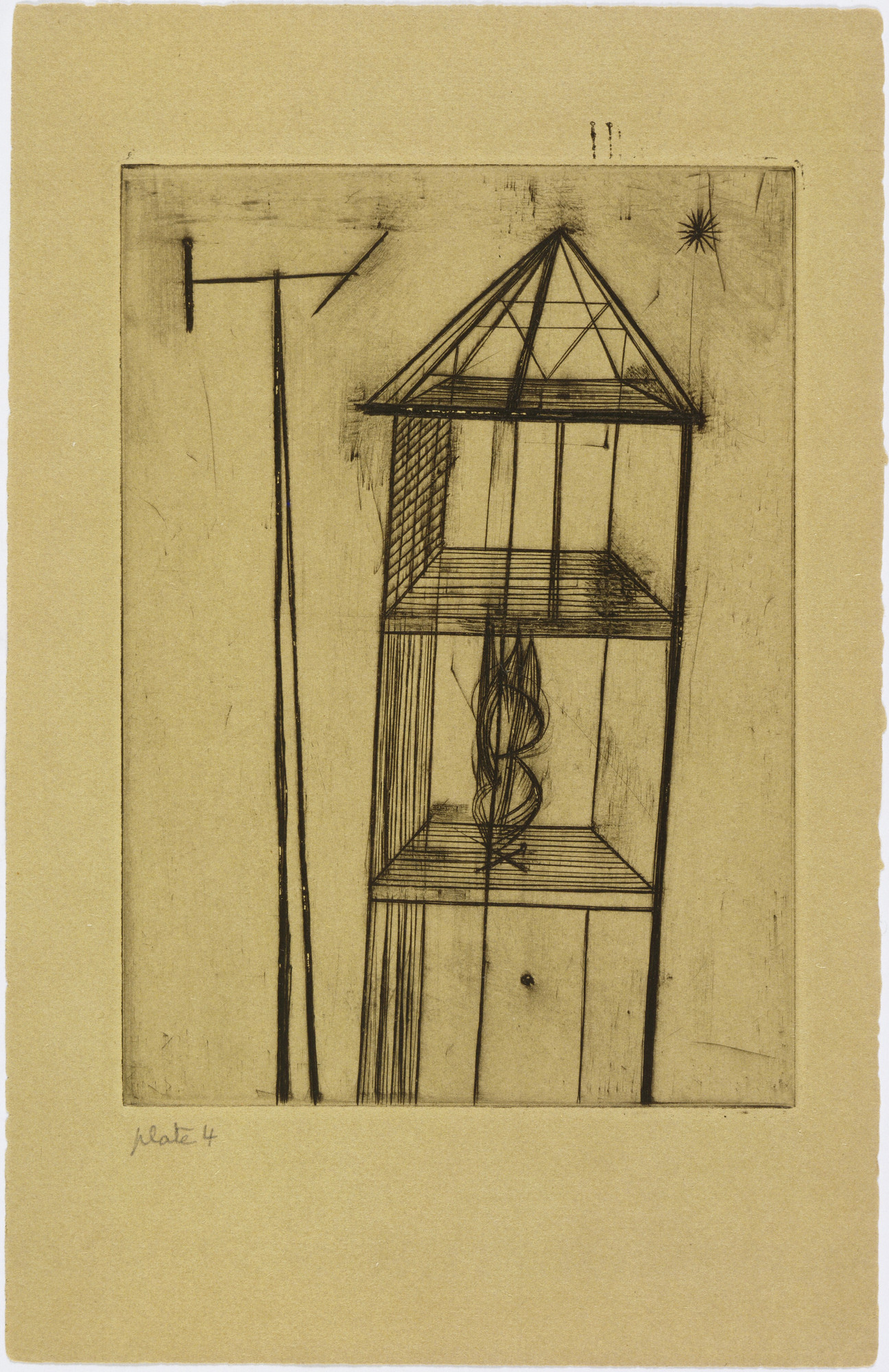 Louise Bourgeois. Plate 4 of 9, version 2 of 3, state VI of VI, variant, from the illustrated book, He Disappeared into Complete Silence