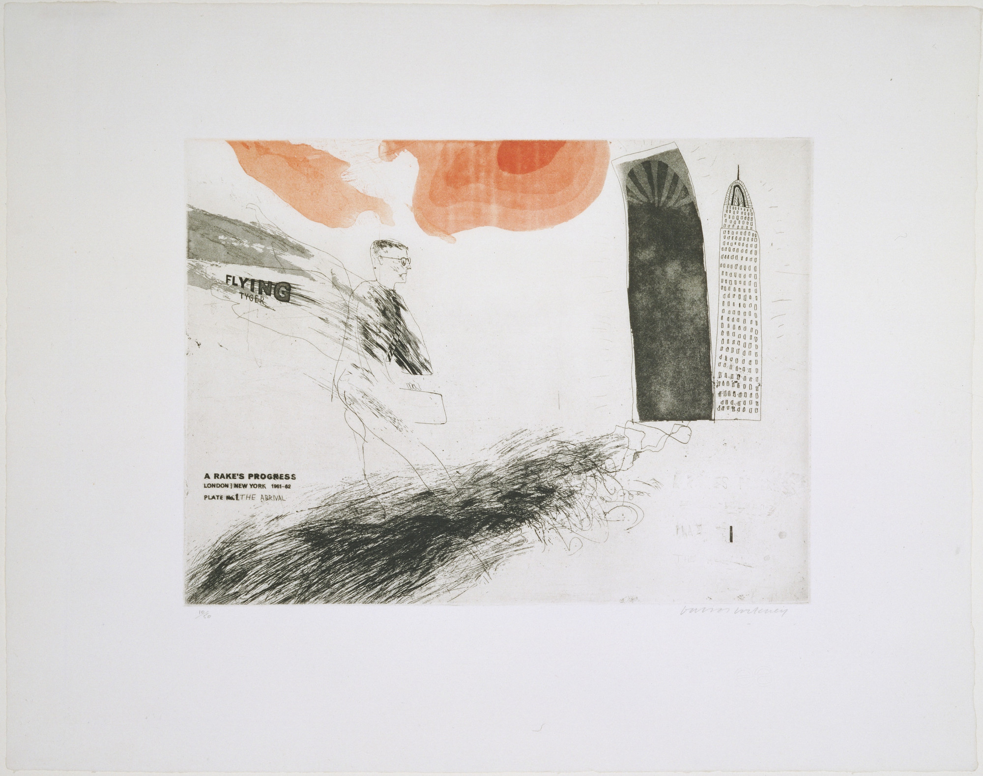 David Hockney. The Arrival (plate 1) from A Rake's Progress. 1961
