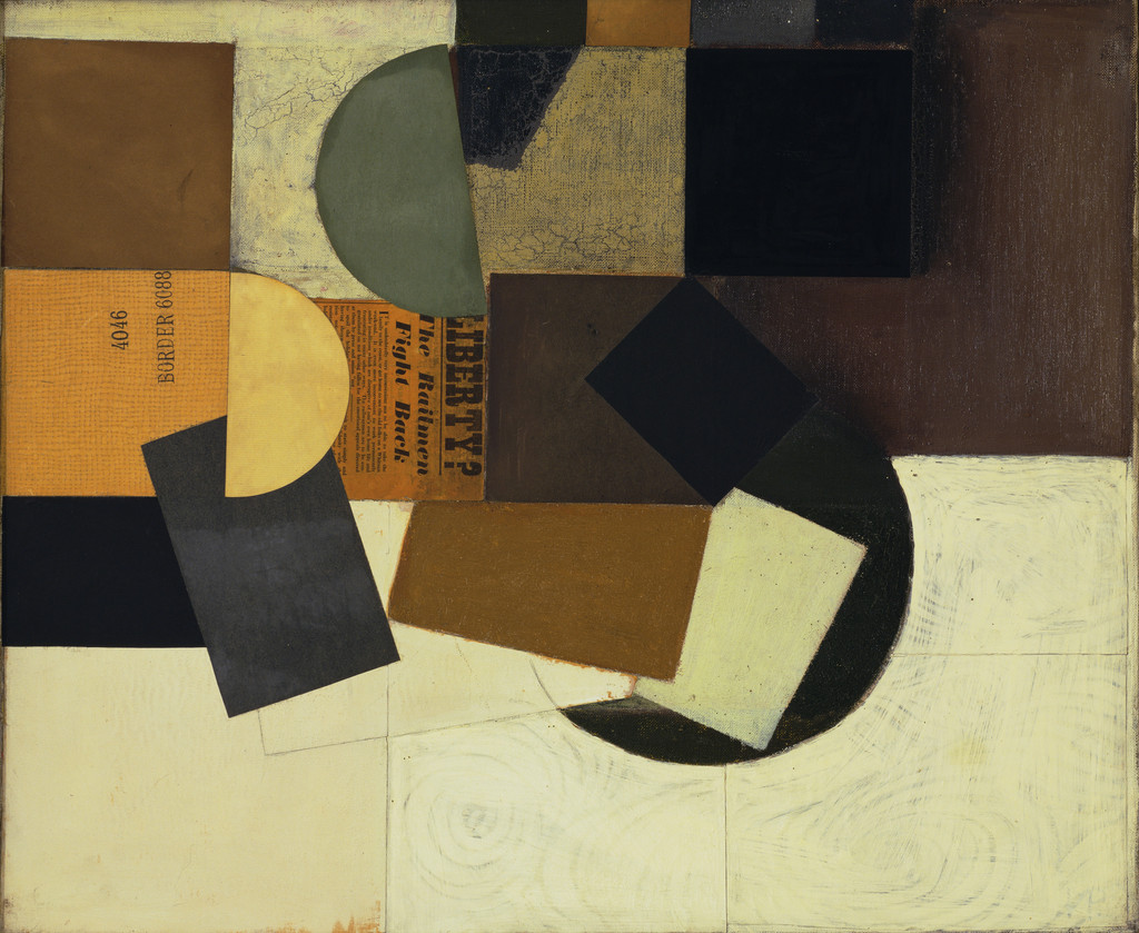 Square Motif in Brown, White, Black, Blue, and Ochre