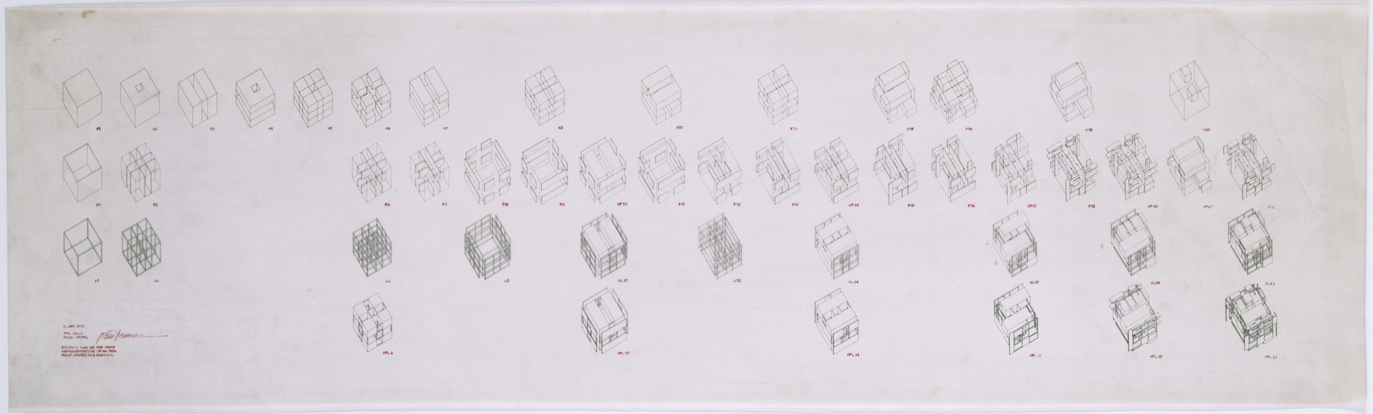 Peter Eisenman, Robert Cole. House IV Project, Falls Village, Connecticut (Multiple axonometrics). 1975
